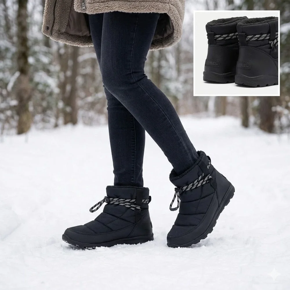 Sorel Women's Whitney Short Lace Boots Waterproof Black‎ Winter Snow 9.5 NL3088
